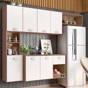 Cozinha Completa Suspensa Mila Com 7 Portas 1 Prateleira E 1 Gaveta Poliman Carvalho Oak/off White