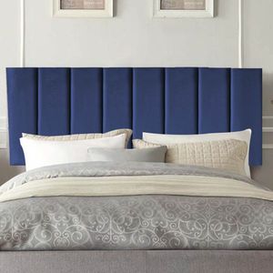 Painel Estofada Carla 160cm Queen Size Para Cama Box Quarto Suede Azul Marinho