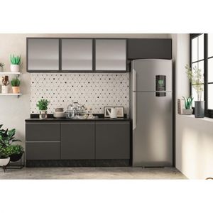 Cozinha Completa Bartira Linea 6 Portas, 3 Gavetas E Portas De Vidro Grafite