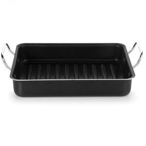 Assadeira Funda Multiflon Canelada Profissional Com Alça 30cm Preto