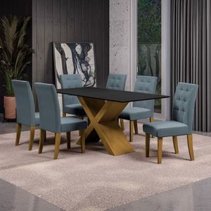 Mesa De Jantar Dobuê Dubai Light 180x90 Com 6 Cadeiras Estofadas Carvalho-preto-grafite