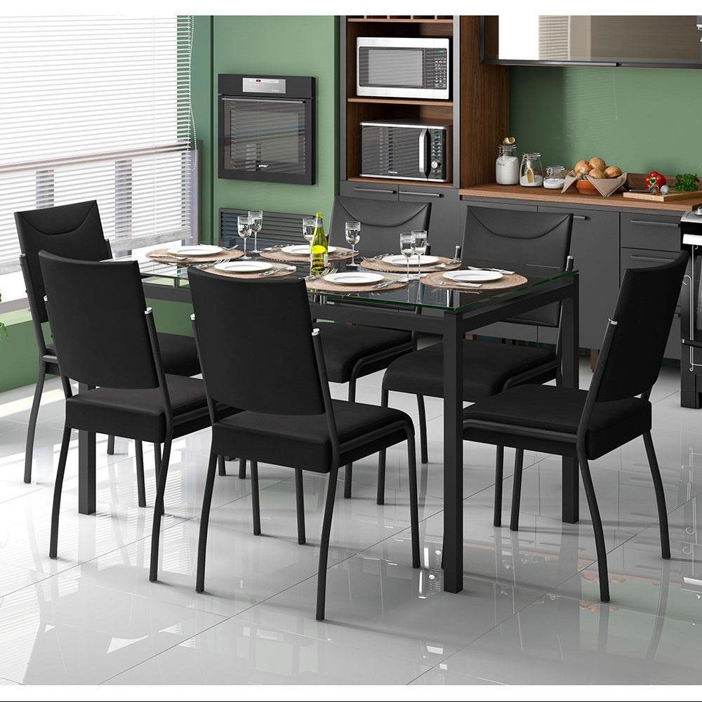Conjunto Sala de Jantar Mesa Tampo de Vidro 6 Cadeiras Rustic/Cinza/Silver  Geórgia Madesa - Lojas MM