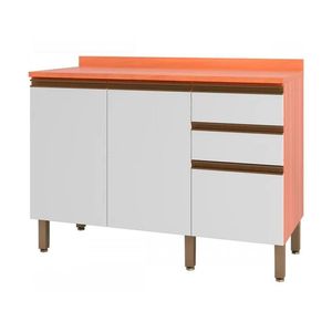 Balcão Macadâmia 120cm Com Tampo 2 Portas 3 Gavetas 914103 Telasul Freijo E Branco