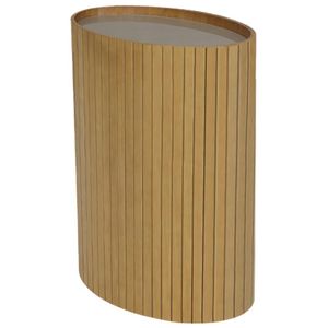 Mesa De Apoio Lateral Oval Tampo Vidro Glow Madeira Amendoa Nacc Amendoa