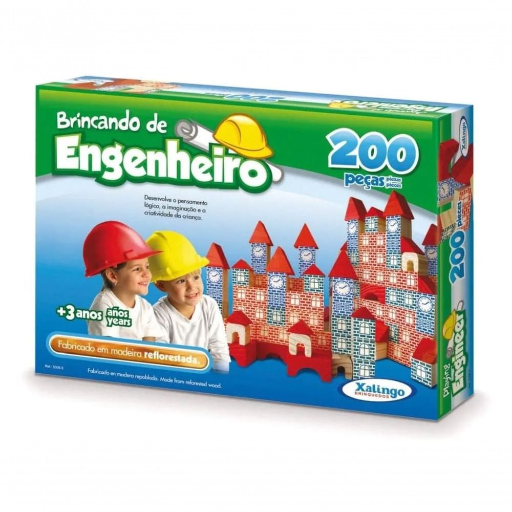 Brinquedo Bloco De Montar Infantil Educativo 200 Pçs Madeira Quantidade De  Peças 200