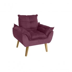 Poltrona Decorativa Opala Bordô/vinho Com Fibra De Silicone E Pés Quadrado Smf Decor