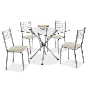 Mesa De Jantar Aço Nobre Letícia Plus Com 4 Cadeiras Iris Com Assento Em Courino Bege