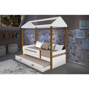 Cama Casa Sara Branco-mel Com Cama Auxiliar Com 2 Colchões