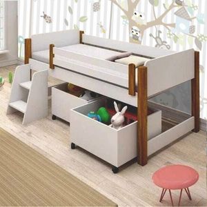 Cama Naty Branco-mel Com 2 Baús E Escadinha Com Colchão