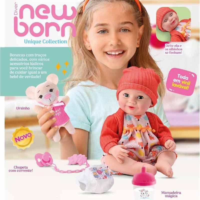 Boneca Reborn New Born Unique Colection Fecha Os Olhinhos