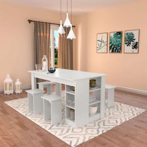 Mesa Multi Com 4 Bancos Nicho E Prateleira Nova Móbile Branco