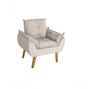 Poltrona Decorativa E Descanso Opala Bege Claro Com Fibra De Silicone E Pés Quadrado
