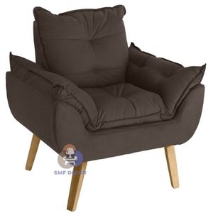 Poltrona Decorativa E Descanso Opala Marrom Com Fibra De Silicone E Pés Quadrado