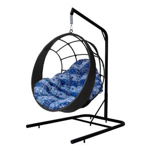 Cadeira Balanço Ninho Suspenso C- Suporte E Almofada Impermeável Preto-azul Ladrilho