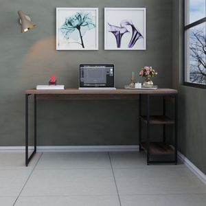 Mesa C-estante Baixa 150x64x75cm C-02 Prateleiras Nogal - Est.preta Nogal - Est.preta