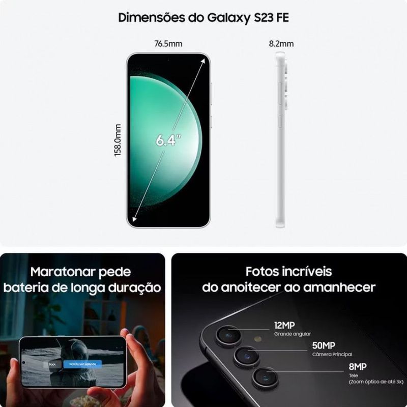 Smartphone Samsung Galaxy S23 5G, 256GB, 8GB RAM, Tela Infinita de 6.1  Dual Chip - Grafite