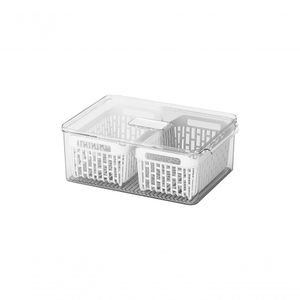 Organizador Com 2 Cestos 6,7 L Para Geladeira Plástico Caixa Organizadora Empilhável Linha Dry Coza Cristal