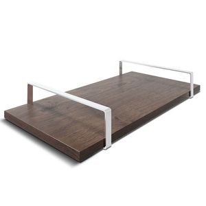 Bandeja Decorativa 25x50cm Borda Infinita Castanho Com Alça Prata