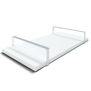 Bandeja Decorativa 25x50cm Borda Infinita Branca Com Alça Prata