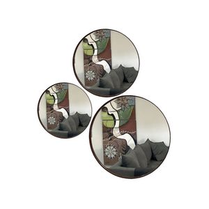 Trio Espelho Redondo Decorativo Com Moldura Cor Café