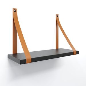 Prateleira Em Mdf Preto 40x15cm Com Alça Cor Caramelo