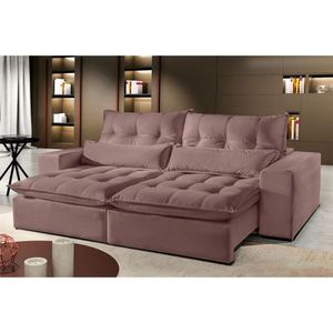 Sofá 2 Lugares Retrátil E Reclinável Máximo 2.10m Veludo Rose Móveis Mix Rose