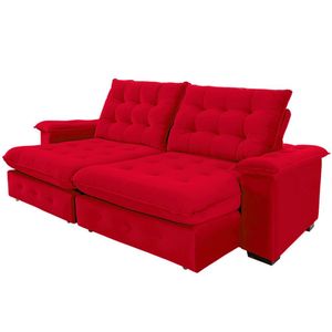 Sofá 3 Lugares Coliseu 2.30m Retrátil E Reclinável Super Pillow - Vermelho