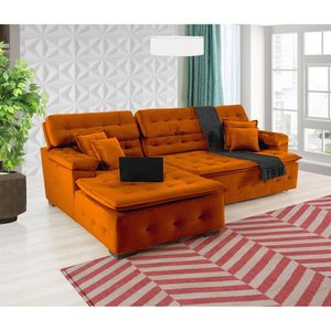 Sofá Retrátil E Reclinável Com Chaise Orlando 2.20x2.10m- Sofisticato-terra