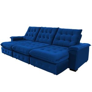 Sofá 5 Lugares Coliseu 3.10m Retrátil E Reclinável Super Pillow - Azul