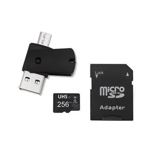 Kit Cartão De Memória 256Gb Ultra High Speed-I U3 + Adptador Usb/Otg Tipo C + Adaptador Sd Preto