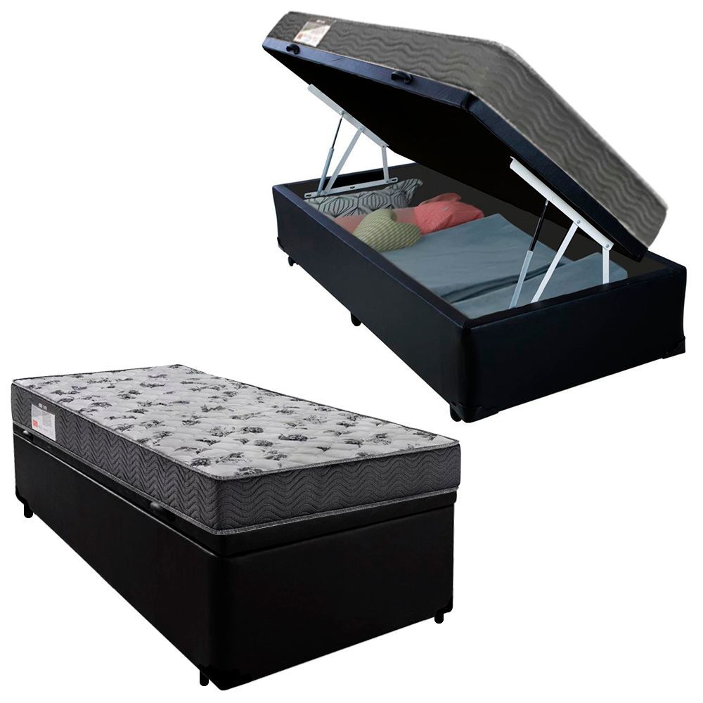 Cama Box Baú Solteiro Sintético + Colchão De Espuma D33 - Sereneprime - 88cm Cor:preto