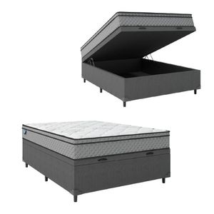 Cama Box Baú Casal Colchão Molas Ensacadas 138x188x65cm Cinza/branco Umaflex - Suporta 120kg