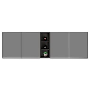 Kit 2 Armários Aéreos Califórnia 80cm E Nicho Garrafeiro 20cm Riad Preto/cinza - Lumil