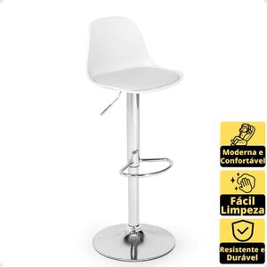 Kit 4 Banqueta Alta Leda Estofada Com Base Giratória E Regulagem De Altura - Branco