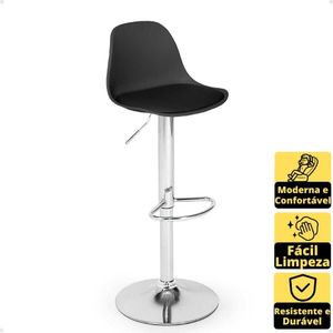 Kit 4 Banqueta Alta Leda Estofada Com Base Giratória E Regulagem De Altura - Preto