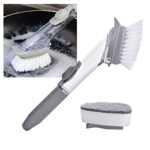 Escova De Limpeza 2 Em 1 Dispenser Detergente Esponja Limpa Cozinha Louça