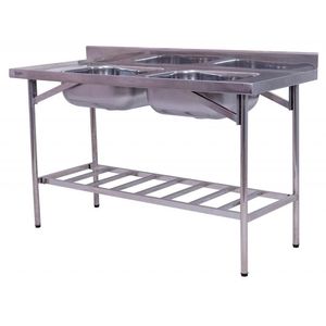 Pia Industrial Benfati Inox 430 200x60cm Paneleiro Gradeado Com 2 Cubas 512gr