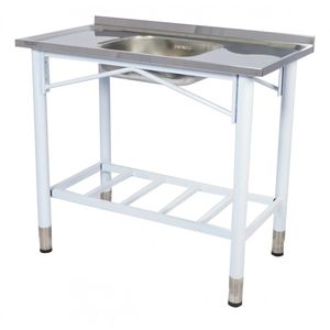 Pia Industrial Benfati Inox 430 180x53cm Pés Pintados Concretada Paneleiro Gradeado Com 1 Cuba 816gr