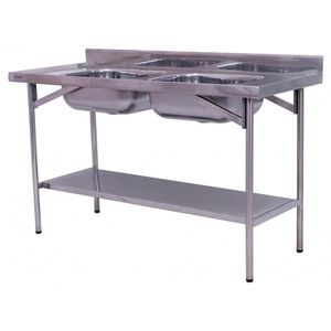 Pia Industrial Benfati Inox 430 150x60cm Paneleiro Liso Com 2 Cubas 510cl