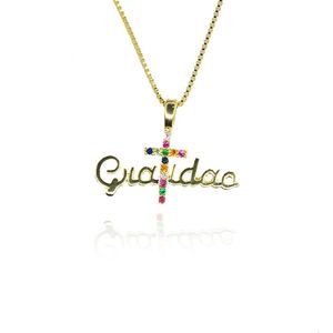 Colar Pingente Gratidão Cruz Colorida Folheado A Ouro 18k