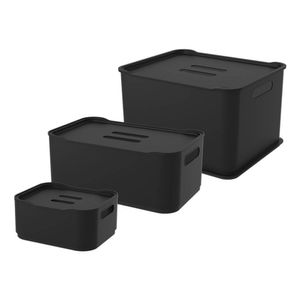 Conjunto 3 Caixas Organizadoras Com Tampa Cesta Fit Coza Preta P M G