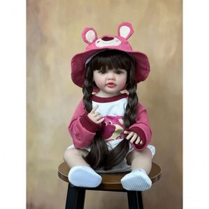 Bebê Reborn Menina Boneca De Silicone Macio Longo Cabelo Castanho Color Xiaoguodong