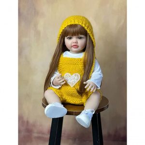 Bebê Reborn Menina Boneca De Silicone Macio Longo Cabelo Castanho Color Xiaoningmeng