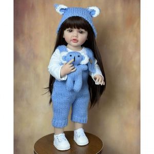 Bebê Reborn Menina Boneca De Silicone Macio Longo Cabelo Castanho Color Lanshasha