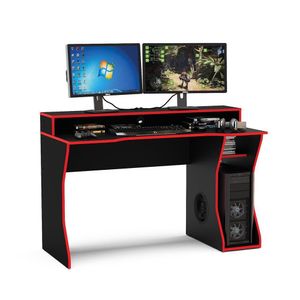 Mesa Para Computador Gamer Politorno Fremont Com 1 Nicho E 1 Prateleira Preto Com Vermelho