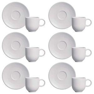 Conjunto Com 6 Xícaras E Pires Para Café Porto Brasil Coup Vit Em Stoneware 97 Ml Cinza