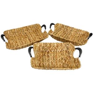 Conjunto De Cestas Retangulares L Hermitage Terra Em Fibra Natural E Metal 3 Peças Natural