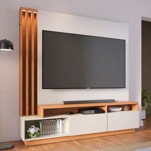 Estante Home Colibri Pernambuco Para Tv Até 65 Polegadas Noce Milano, Grigio E Preto Fosco