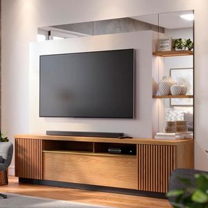 Estante Home Niterói Para Tv Até 70 Polegadas Colibri Freijó, Off White E Preto