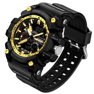 Relógio De Pulso Masculino Esportivo De Quartzo Dual Display Digital A Prova D´agua Amarelo